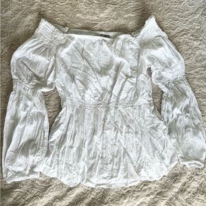 ASOS long sleeve off the shoulder top in textured fabric with belt detail